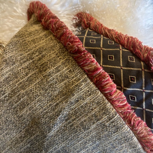 Pair 20 x 20 Black, Wheat and Red Kasmir Fabric Custom Made Pillow Covers. - Picture 7 of 16